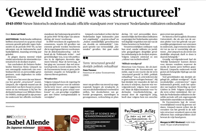 Berita utama NRC Handelsblad edisi 14 Agustus 2015