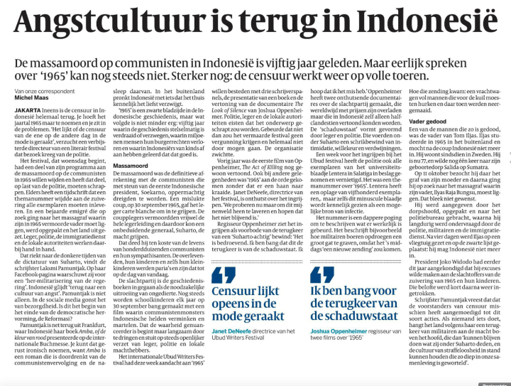 Artikel de Volkskrant edisi 26 oktober 2015 halaman 15