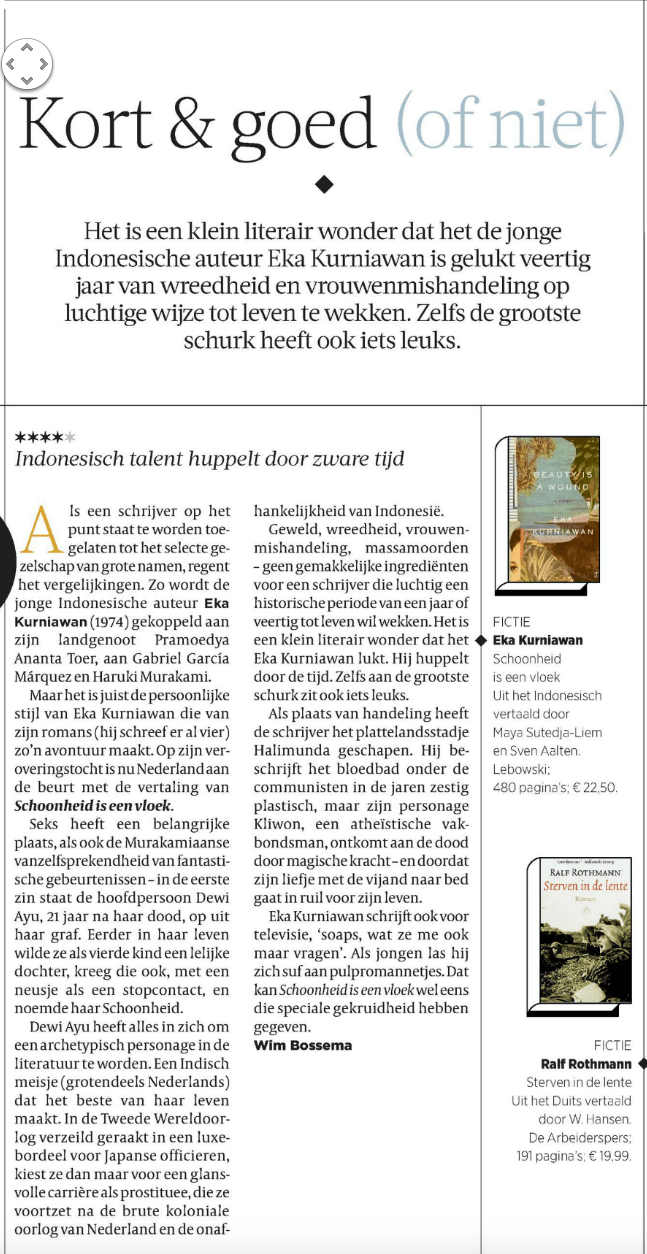 Tampang resensi ini di harian de Volksrant, rubrik Sir Edmund