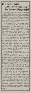 Kolom de Bevrijding edisi djuni 1945 jang memuat nama staf