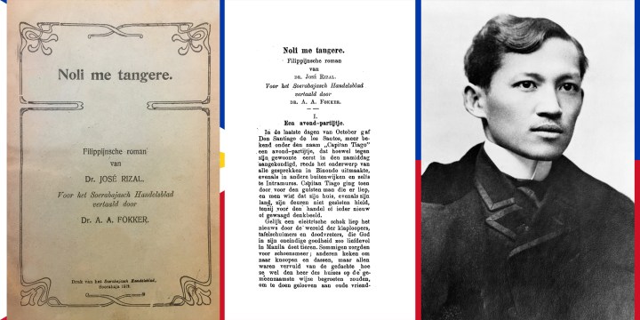 Sampul depan, halaman pertama terdjemahan bahasa Belanda Noli me tángere dan José Rizal