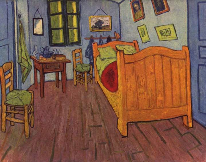 Kamar tidur Vincent van Gogh di Arles (https://nl.wikipedia.org/wiki/Vincent_van_Gogh#/media/File:Vincent_Willem_van_Gogh_137.jpg)