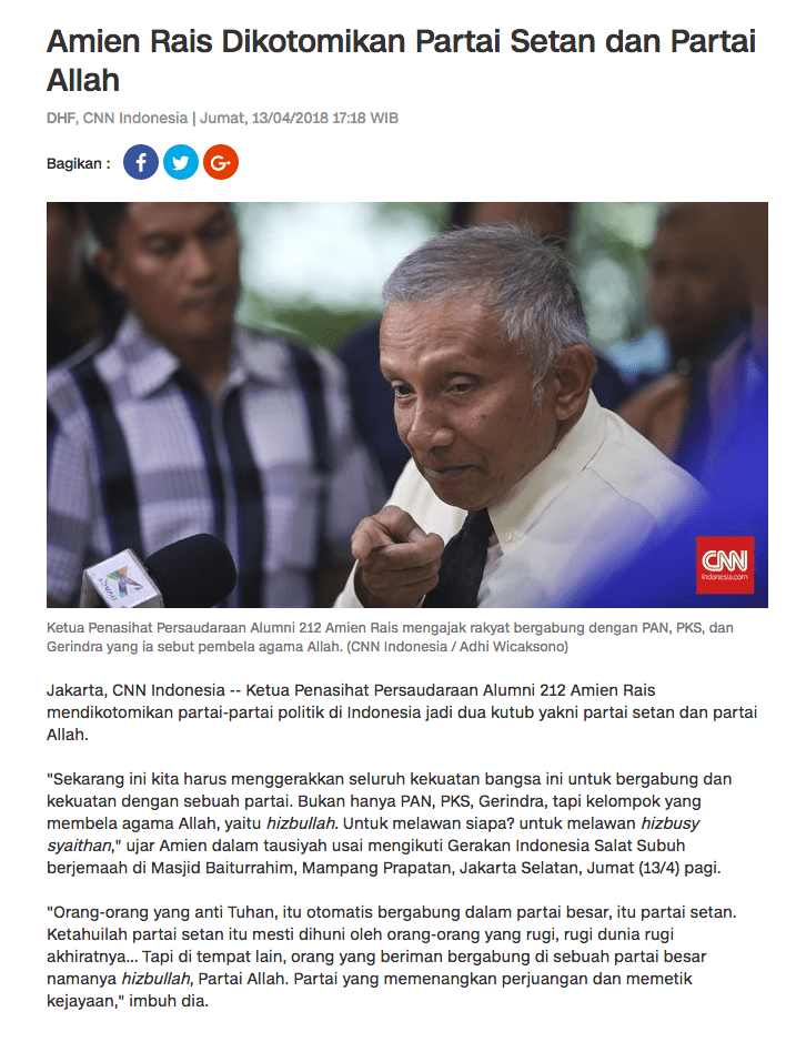 Sang djinius A+Plus Rais: Partai Setan dan Partai Allah