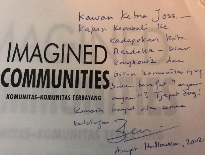 Tanda tangan pada buku "Komunitas2 terbajang"